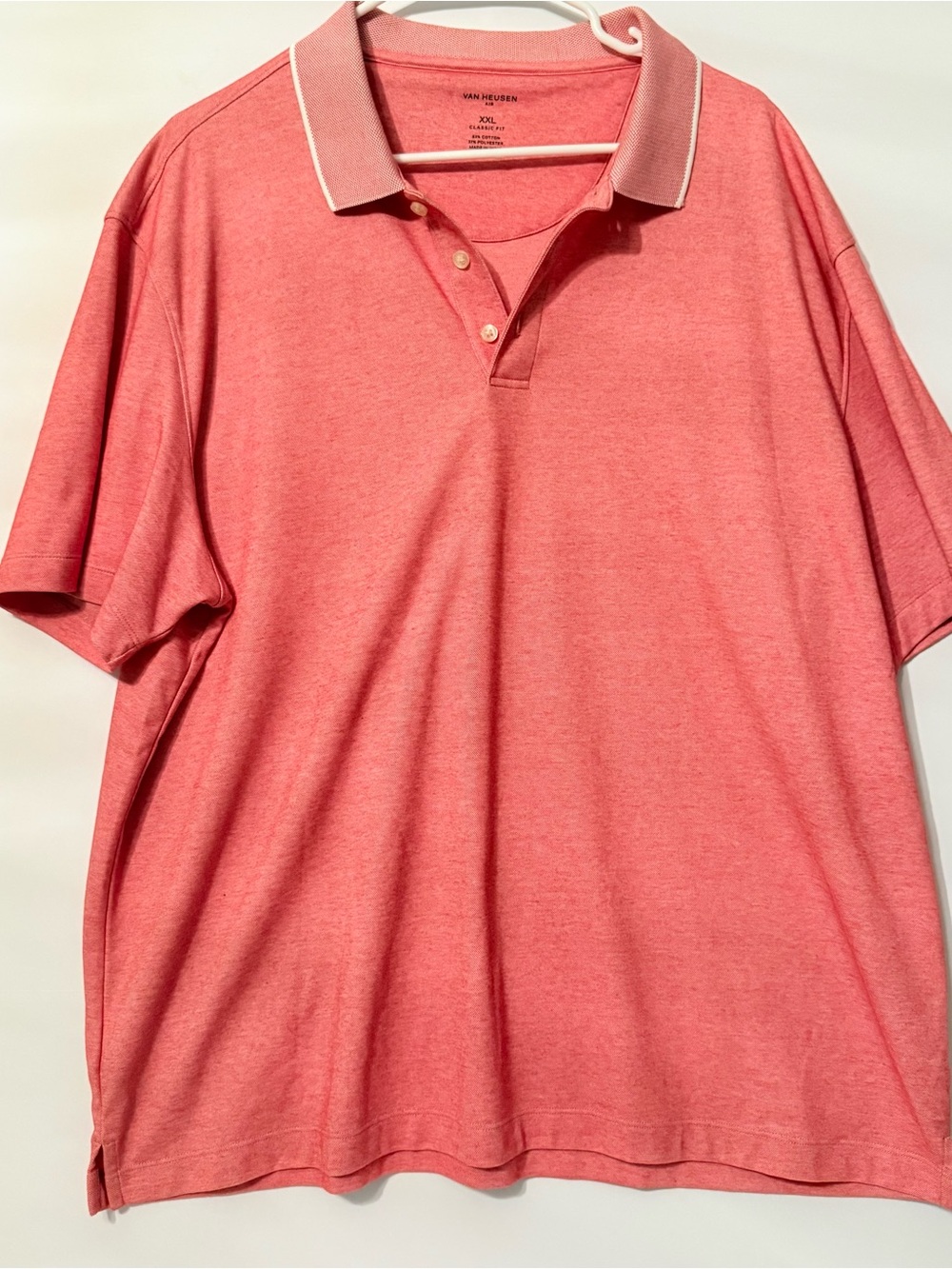 Van Heusen Air Men's XXL Classic Fit Polo Shirt Coral Pink Short Sleeve Cotton B